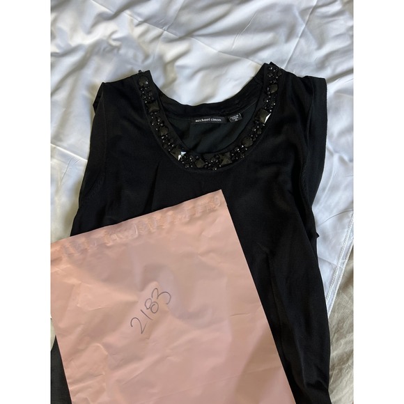 Michael Simon Shirt Womens XL Black Beaded Embellished Sleeveless Tank Top Rayon - Picture 12 of 12